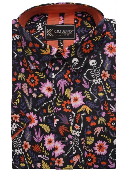 Kam Jeans 6041 Skeleton Digital Print Shirt Navy - Camisas - Camisas Homem Tamanhos Grandes