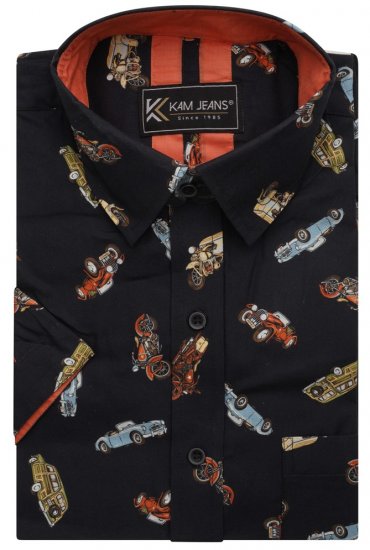 Kam Jeans 6046 Vintage Car Digital Print Shirt Black - Camisas - Camisas Homem Tamanhos Grandes