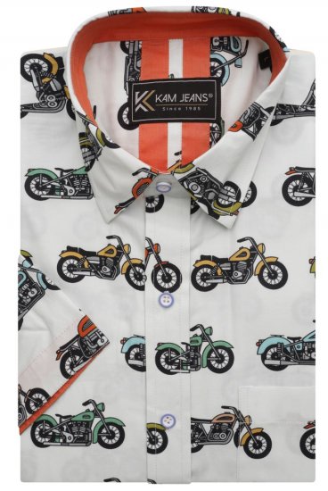 Kam Jeans 6043 Motorbike Digital Print Short Sleeve Shirt Multi-Colored - Camisas - Camisas Homem Tamanhos Grandes