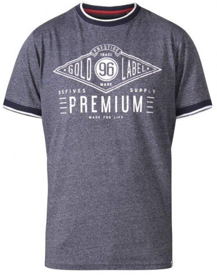D555 Alister Premium Chest Printed Ringer T-Shirt Navy - T-shirts - T-shirts Homem Tamanhos Grandes