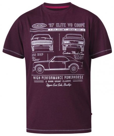 D555 Brady Classic Cars Crew Neck T-Shirt Burgundy - T-shirts - T-shirts Homem Tamanhos Grandes