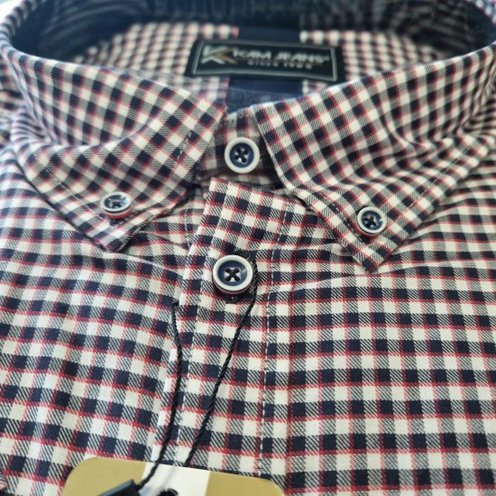 Kam Jeans 6302 Casual Gingham Check Shirt Navy - Camisas - Camisas Homem Tamanhos Grandes