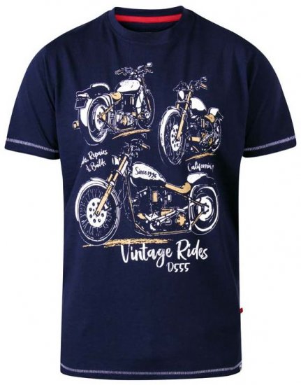 D555 Ellis Motorbike Trio Crew Neck T-Shirt Navy - T-shirts - T-shirts Homem Tamanhos Grandes