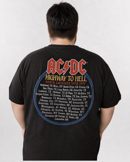 D555 Hugh Official ACDC Highway To Hell T-shirt com Estampa Preto - T-shirts - T-shirts Homem Tamanhos Grandes