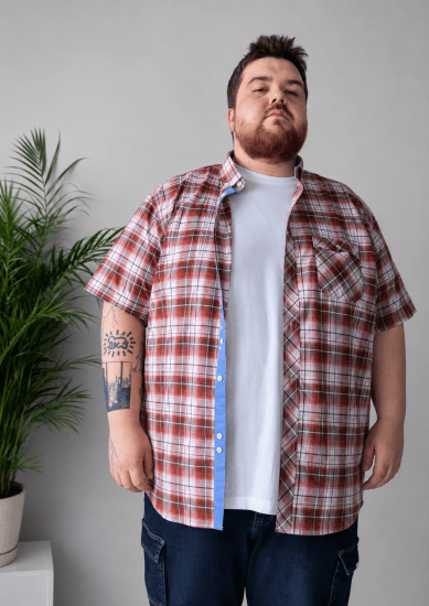 Kam Jeans 6368 Checked Short Sleeve Shirt Red - Camisas - Camisas Homem Tamanhos Grandes
