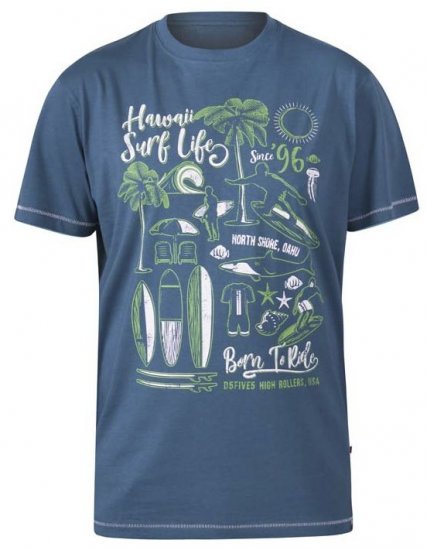 D555 Fernsby Hawaii Surf Crew Neck T-Shirt Teal - T-shirts - T-shirts Homem Tamanhos Grandes