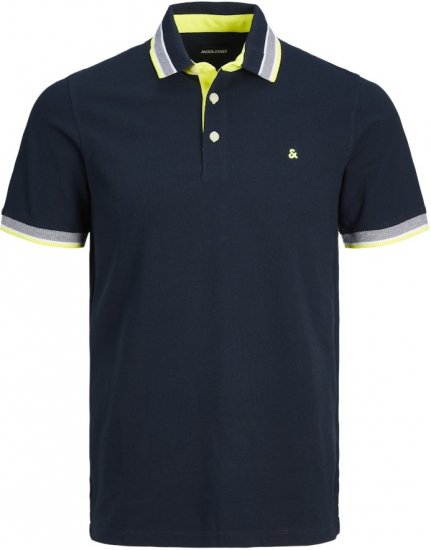 Jack & Jones PAULOS Short Sleeve Polo Navy Blazer/NEON - Pólos - Pólos Tamanhos Grandes Homem