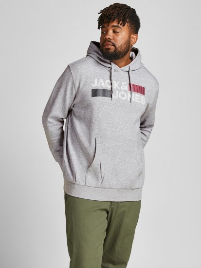 Jack & Jones CORP LOGO Hoodie Light Gray - Sweatshirts & hoodies - Sweatshirt & Camisolas com Capuz tamanhos grandes