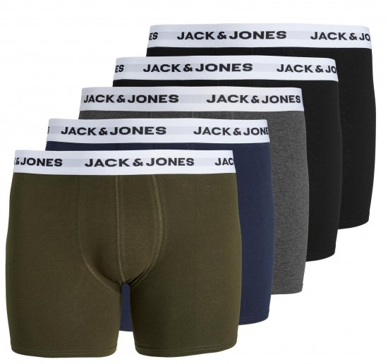 Jack & Jones BASIC White WB Trunks 5-Pack Green - Roupa Interior & natação - Roupa interior Homem Tamanhos Grandes