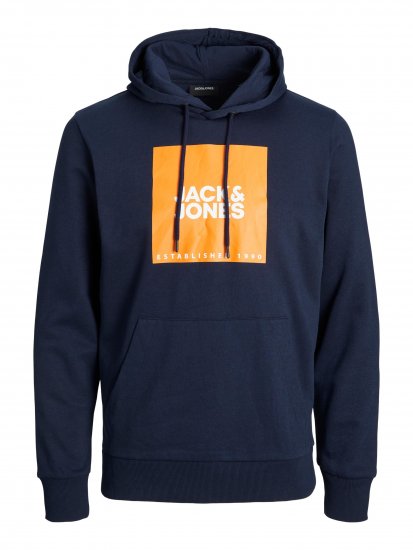 Jack & Jones JJLOCK SWEAT HOOD Navy/Orange - Sweatshirts & hoodies - Sweatshirt & Camisolas com Capuz tamanhos grandes