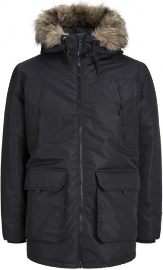 Jack & Jones CONSTRUCT Windproof Fur Parka Black - Casacos - Casacos Homem Tamanhos Grandes