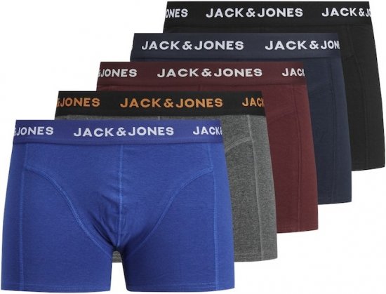 Jack & Jones EVERYDAY Trunks 5 Pack Black - Roupa Interior & natação - Roupa interior Homem Tamanhos Grandes