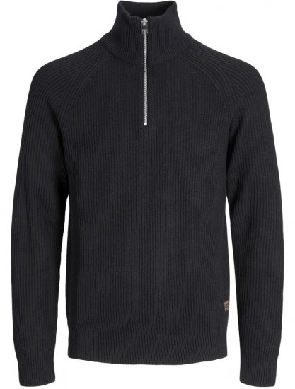 Jack & Jones Pannel Knit Half Zip Pullover Black - Sweatshirts & hoodies - Sweatshirt & Camisolas com Capuz tamanhos grandes