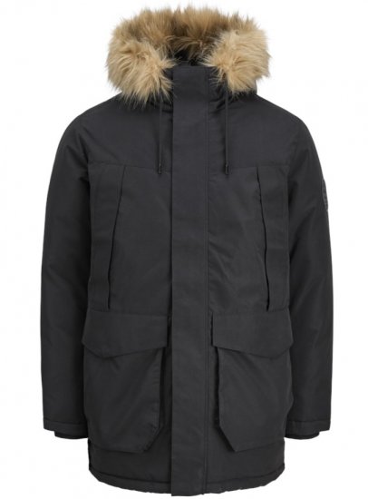 Jack & Jones Camp Faux Fur Parka Black - Casacos - Casacos Homem Tamanhos Grandes