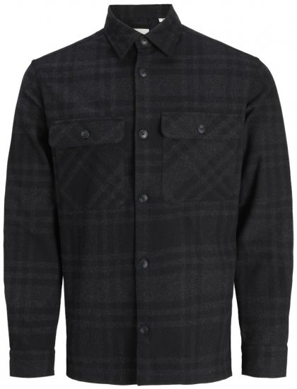 Jack & Jones Rayle Melange Check Long Sleeve Overshirt Black Beauty - Camisas - Camisas Homem Tamanhos Grandes