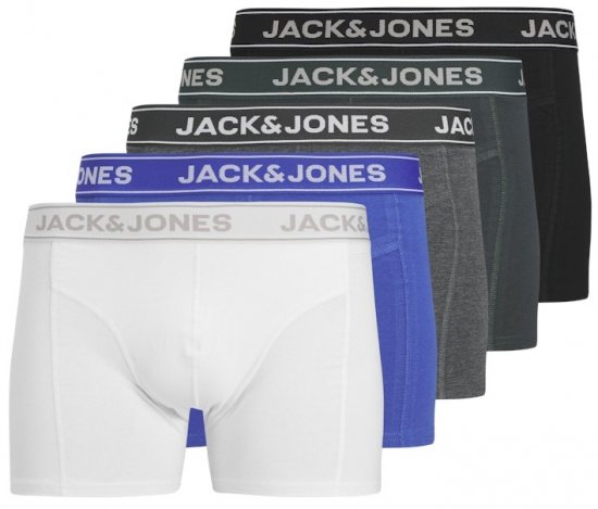 Jack & Jones Black Friday Trunks 5-Pack Black Grey Blue White - Roupa Interior & natação - Roupa interior Homem Tamanhos Grandes