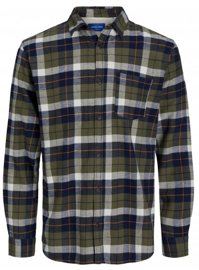 Jack & Jones JOROWEN CHECK COMFORT Shirt Olive - Camisas - Camisas Homem Tamanhos Grandes