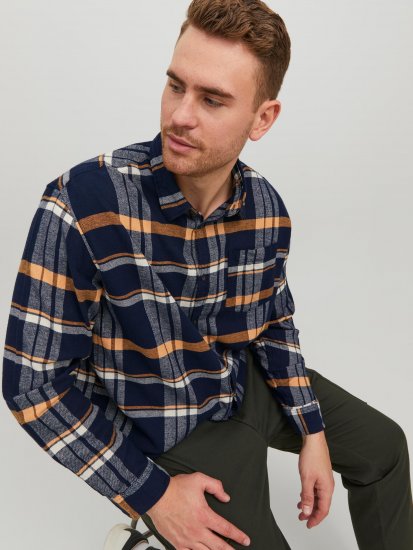 Jack & Jones JOROWEN CHECK COMFORT Shirt Navy - Camisas - Camisas Homem Tamanhos Grandes