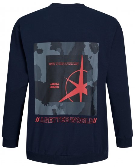 Jack & Jones JCOFILO Crew Neck Sweater with Back Print Navy Blazer - Sweatshirts & hoodies - Sweatshirt & Camisolas com Capuz tamanhos grandes