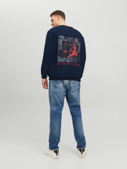 Jack & Jones JCOFILO Crew Neck Sweater with Back Print Navy Blazer - Sweatshirts & hoodies - Sweatshirt & Camisolas com Capuz tamanhos grandes