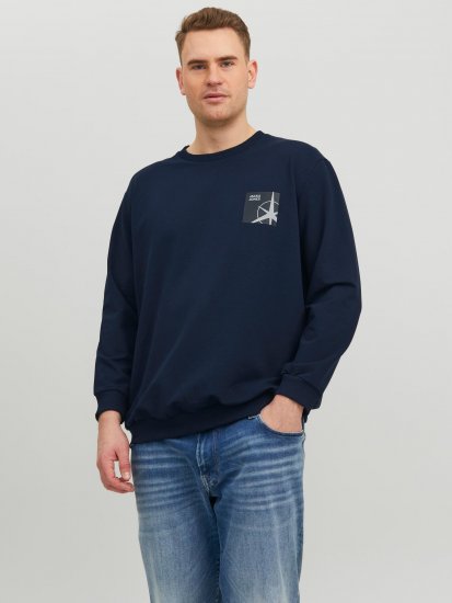 Jack & Jones JCOFILO Crew Neck Sweater with Back Print Navy Blazer - Sweatshirts & hoodies - Sweatshirt & Camisolas com Capuz tamanhos grandes
