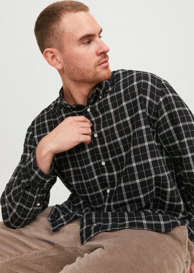 Jack & Jones JORCOZY FLANNEL CHECK SHIRT LS Black - Camisas - Camisas Homem Tamanhos Grandes