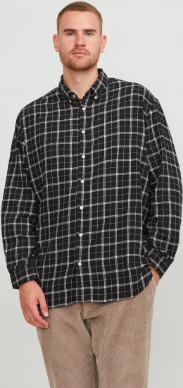 Jack & Jones JORCOZY FLANNEL CHECK SHIRT LS Black - Camisas - Camisas Homem Tamanhos Grandes