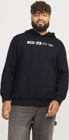 Jack & Jones CORP LOGO PLAY 5 Print Hoodie Black - Sweatshirts & hoodies - Sweatshirt & Camisolas com Capuz tamanhos grandes