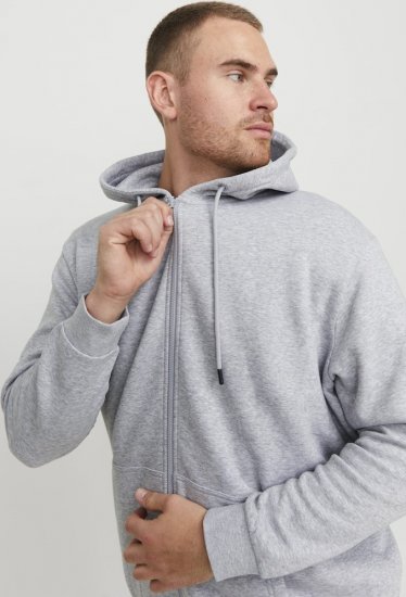 Jack & Jones BRADLEY Zip Hoodie Light Grey Melange - Sweatshirts & hoodies - Sweatshirt & Camisolas com Capuz tamanhos grandes