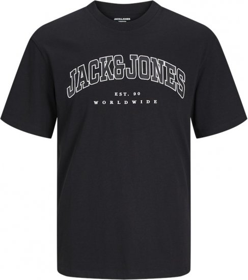 Jack & Jones CALEB VARSITY O-Neck T-Shirt Black - T-shirts - T-shirts Homem Tamanhos Grandes