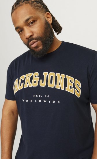 Jack & Jones CALEB VARSITY O-Neck T-Shirt Navy Blazer - T-shirts - T-shirts Homem Tamanhos Grandes