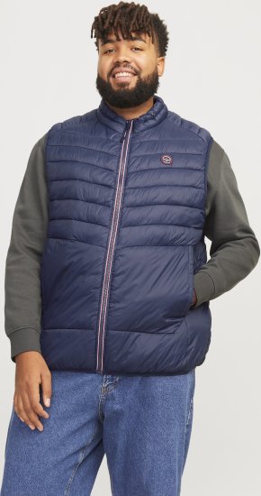 Jack & Jones SPRINT True Red Stitches BODYWARMER Navy Blazer - Casacos - Casacos Homem Tamanhos Grandes
