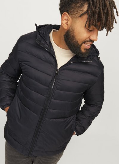 Jack & Jones SPRINT Quilted Hooded Jacket Black - Casacos - Casacos Homem Tamanhos Grandes