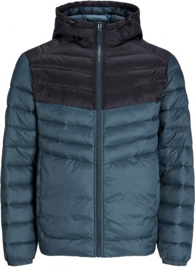 Jack & Jones SPRINT Black Blocking Quilted Hooded Jacket Turquoise Blue - Casacos - Casacos Homem Tamanhos Grandes