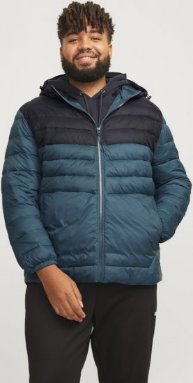 Jack & Jones SPRINT Black Blocking Quilted Hooded Jacket Turquoise Blue - Casacos - Casacos Homem Tamanhos Grandes
