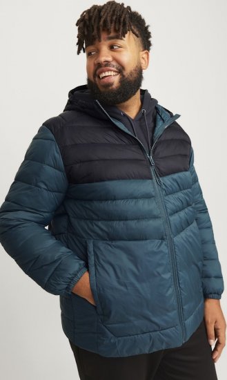 Jack & Jones SPRINT Black Blocking Quilted Hooded Jacket Turquoise Blue - Casacos - Casacos Homem Tamanhos Grandes