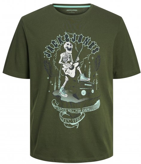 Jack & Jones JJSKULL ROCK T-Shirt Kombu Green - T-shirts - T-shirts Homem Tamanhos Grandes