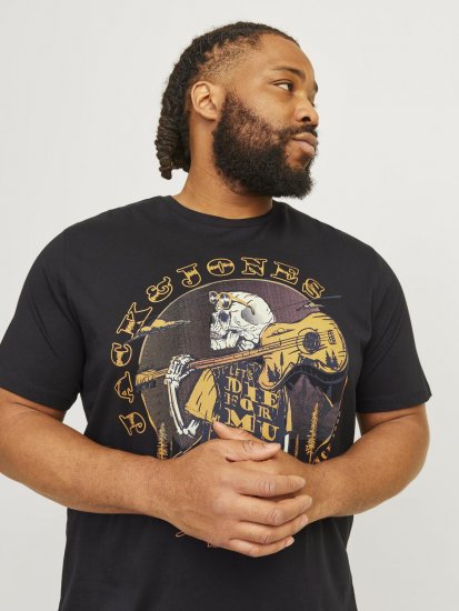 Jack & Jones JJSKULL ROCK T-Shirt Black - T-shirts - T-shirts Homem Tamanhos Grandes