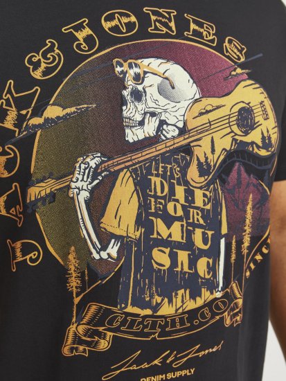 Jack & Jones JJSKULL ROCK T-Shirt Black - T-shirts - T-shirts Homem Tamanhos Grandes