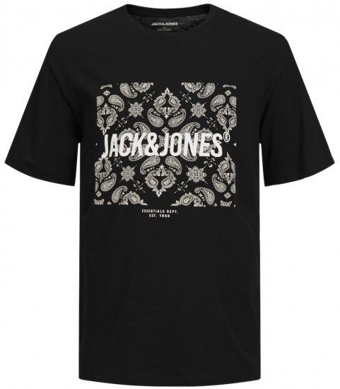 Jack & Jones JJPAISLEY T-Shirt Black - T-shirts - T-shirts Homem Tamanhos Grandes