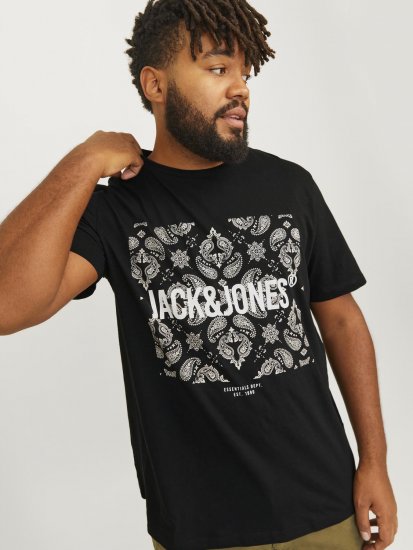 Jack & Jones JJPAISLEY T-Shirt Black - T-shirts - T-shirts Homem Tamanhos Grandes