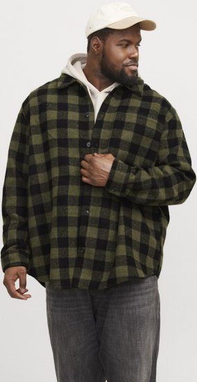 Jack & Jones ZAC Brushed Long Sleeve Overshirt Green - Camisas - Camisas Homem Tamanhos Grandes