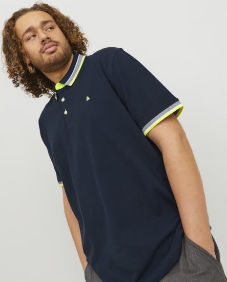 Jack & Jones PAULOS Short Sleeve Polo Dark Navy/NEON - Pólos - Pólos Tamanhos Grandes Homem