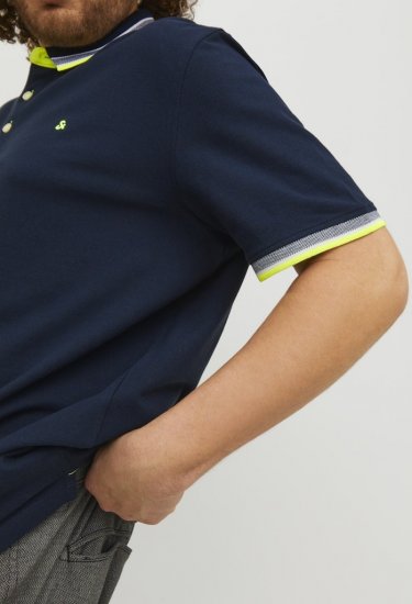 Jack & Jones PAULOS Short Sleeve Polo Dark Navy/NEON - Pólos - Pólos Tamanhos Grandes Homem