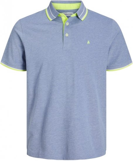 Jack & Jones PAULOS Short Sleeve Polo Light Blue/NEON - Pólos - Pólos Tamanhos Grandes Homem