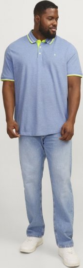 Jack & Jones PAULOS Short Sleeve Polo Light Blue/NEON - Pólos - Pólos Tamanhos Grandes Homem