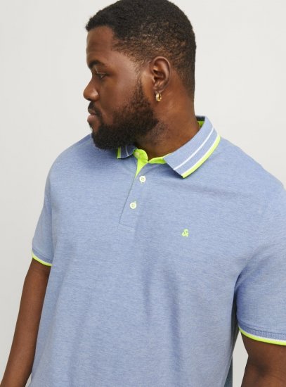 Jack & Jones PAULOS Short Sleeve Polo Light Blue/NEON - Pólos - Pólos Tamanhos Grandes Homem
