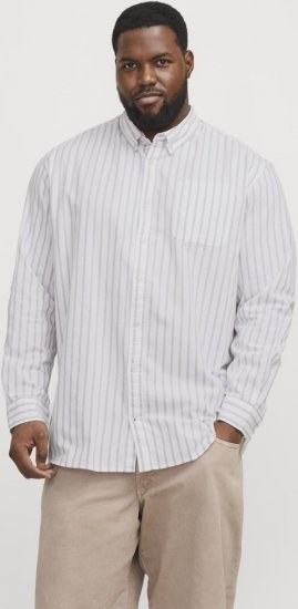 Jack & Jones OXFORD LS Shirt Striped White - Camisas - Camisas Homem Tamanhos Grandes
