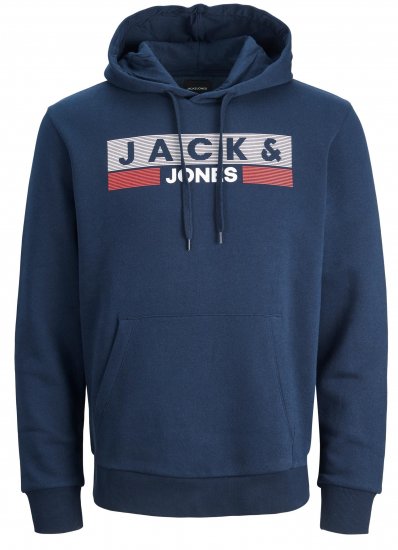 Jack & Jones CORP LOGO PLAY 4 Print Hoodie Navy Blazer - Sweatshirts & hoodies - Sweatshirt & Camisolas com Capuz tamanhos grandes