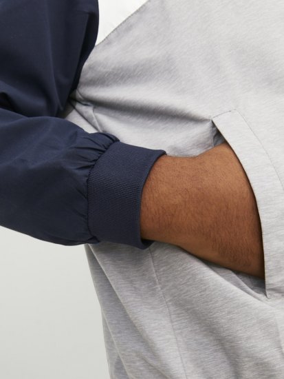 Jack & Jones RUSH White/Grey Blocking Bomber Jacket with Hood Navy Blazer - Casacos - Casacos Homem Tamanhos Grandes